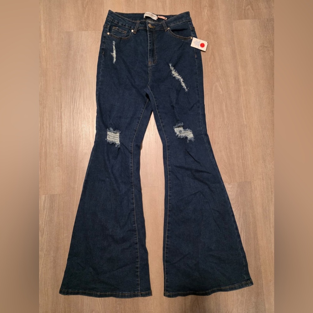 Women's Distressed Flare Jeans - Blue P19